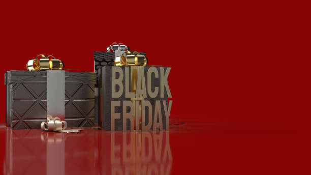 istock The Black Friday gold text and gift boxes on red background for shopping content 3d rendering. 1284631175