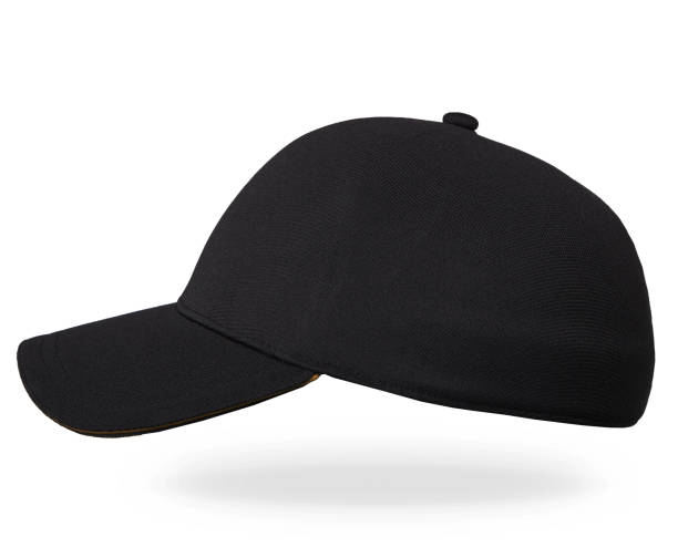 istock Blank black and white baseball cap mockup set, profile side view. 1284631925
