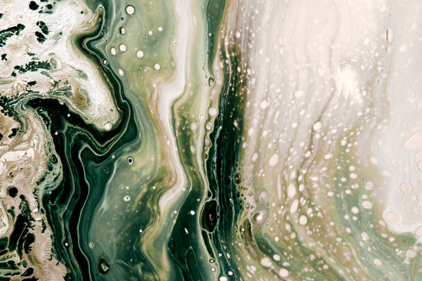 abstracto apagado burbujas verdes y ondas. arte fluido acrílico. fondo o textura marmoleado art déco - ágata fotografías e imágenes de stock