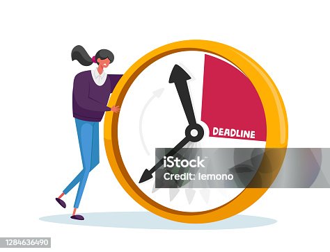 istock Deadline, Business Working Process Organization Concept. Businesswoman Character at Huge Alarm Clock. Time Management 1284636490