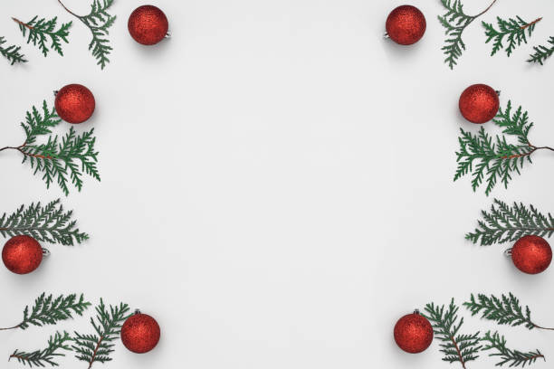 istock Thuja branches, spruce and New Year's decor. Copy space, flat lay, mock up, top view. 1284636635