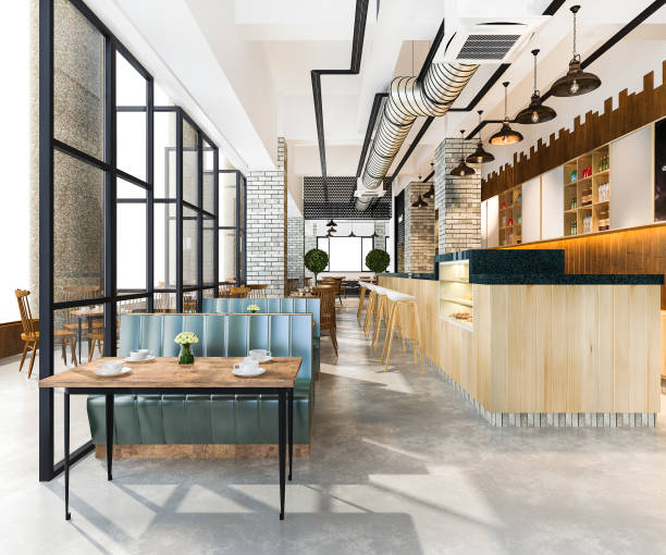 istock 3d rendering loft and luxury hotel reception and cafe lounge restaurant 1284639147