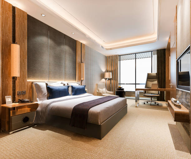 istock 3d rendering luxury classic modern bedroom suite in hotel 1284639151