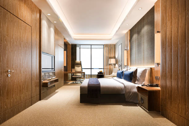 istock 3d rendering luxury classic modern bedroom suite in hotel 1284639154
