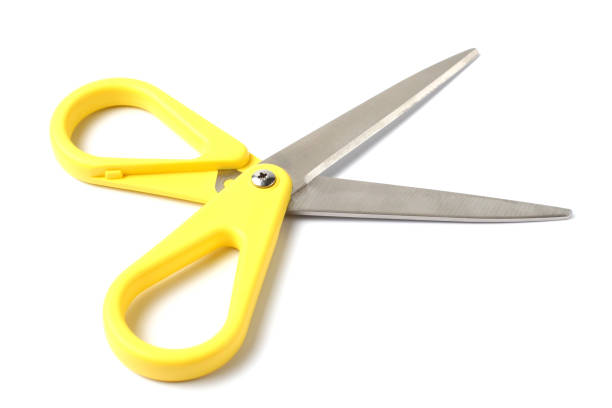 istock Stationery shears on a white background close-up, isolate, top view.