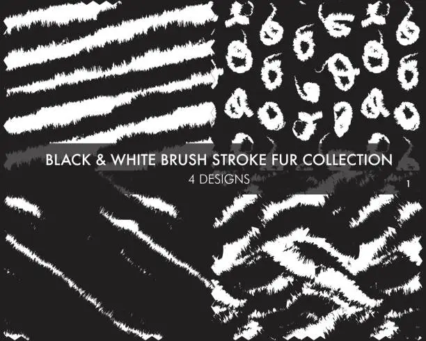 Vector illustration of Black and White Brush stroke fur collection