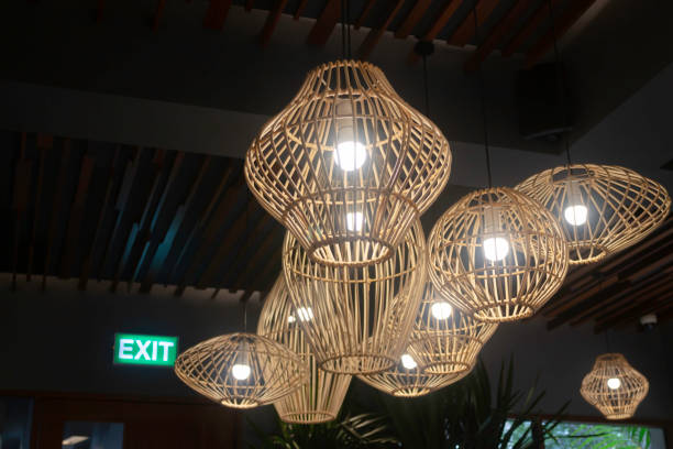 istock Handmade wicker lampshade decorated in lobby 1284651089