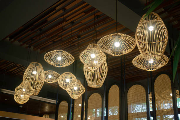 istock Handmade wicker lampshade decorated in lobby 1284651090