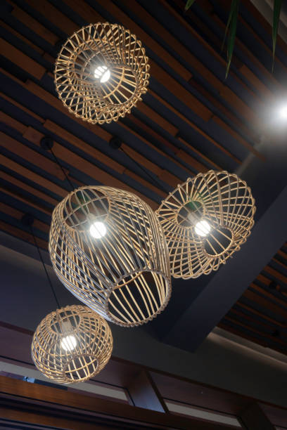 istock Handmade wicker lampshade decorated in lobby 1284651093