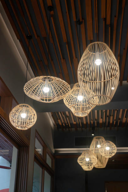 istock Handmade wicker lampshade decorated in lobby 1284651095