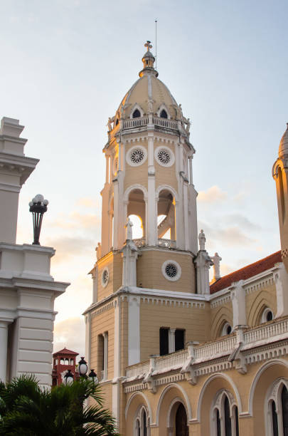Tower of St Francis of Assisi Church in the Old Town of Panama City Panama City, Panama - Nov 7, 2020: View of the Tower of St Francis of Assisi Church located in the Old Town casco viejo photos stock pictures, royalty-free photos & images
