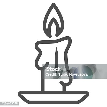 istock Burning candle line icon, New Year concept, candle sign on white background, Burning candle in candlestick icon in outline style for mobile concept and web design. Vector graphics. 1284653079