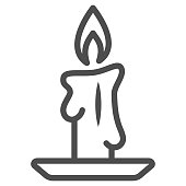 istock Burning candle line icon, New Year concept, candle sign on white background, Burning candle in candlestick icon in outline style for mobile concept and web design. Vector graphics. 1284653079