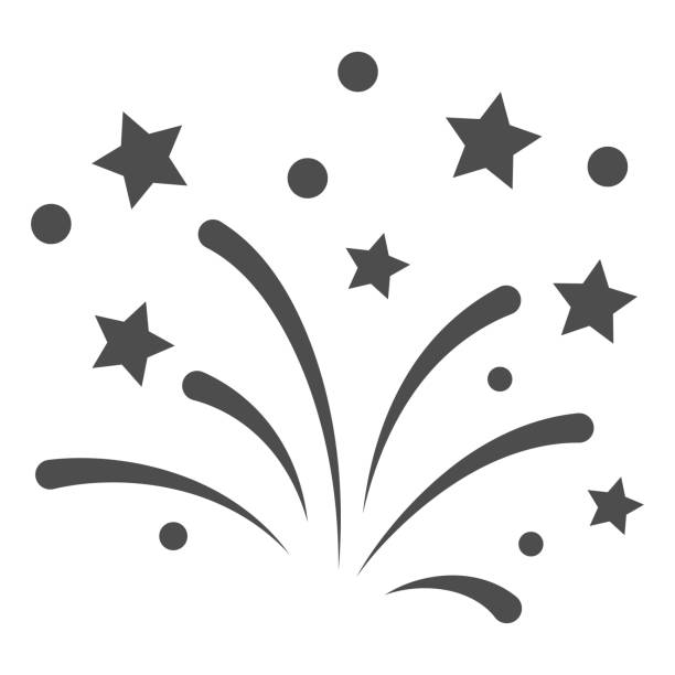 새해 불꽃 놀이 라인 아이콘, 새해 컨셉, 흰색 배경에 축제 경례 기호, 모바일 및 웹 디자인을위한 개요 스타일의 축하 불꽃 놀이 아이콘. 벡터 그래픽. - fireworks stock illustrations