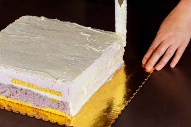 istock Layer pound cake with cream cheese and blended sour cherry filling. 1284656345