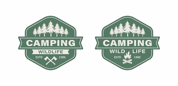 Vector illustration for logo, emblem, sticker. Camping logo. Picnic and recreation in the wild.