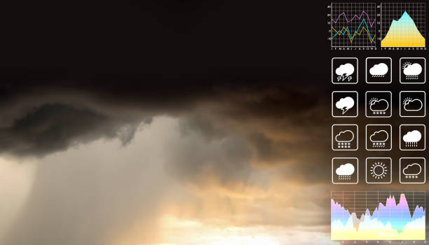 istock Dramatic atmosphere panorama aerial view of heavy raining and storm clouds with graph and chart fot meteorology presentation and report background. 1284656517