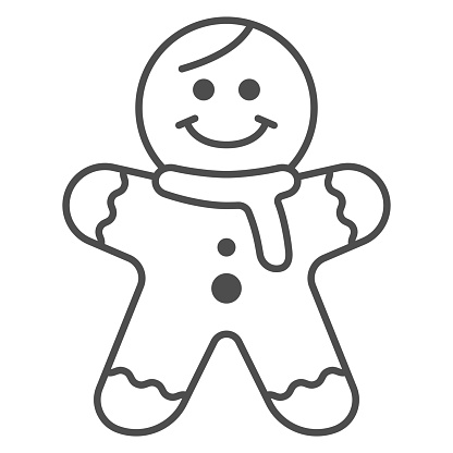 Gingerbread Man thin line icon, New Year concept, Holiday cookie in shape of man sign on white background, Gingerbread biscuit icon in outline style for mobile and web design. Vector graphics