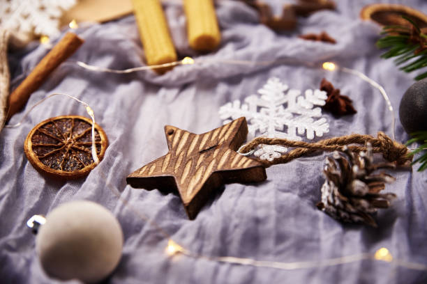 istock Christmas and New Year background. Composition with christmas decorations, top view 1284663061