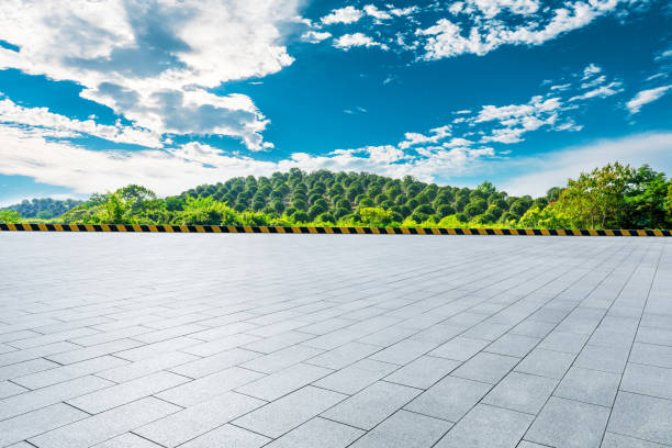 istock Empty floor and green tea plantations with mountain natural scenery. 1284663107