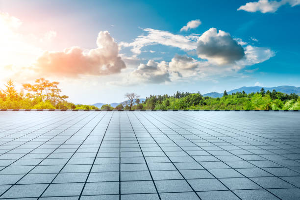 istock Empty floor and green mountain natural scenery. 1284663137