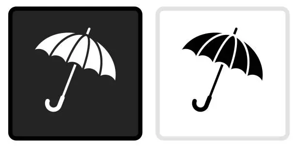 Vector illustration of Opened Umbrella Icon on  Black Button with White Rollover