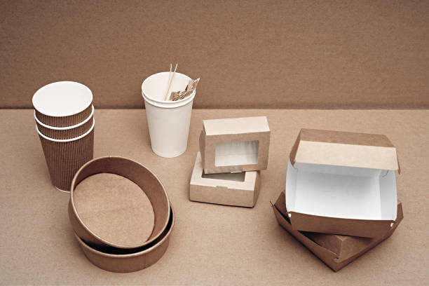 istock A set of paper and wood, environmentally friendly and biodegradable disposable tableware. Fast food, cafe. 1284669073