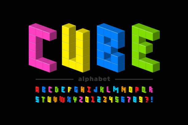 ilustrações, clipart, desenhos animados e ícones de fonte de cubos de plástico - block toy education alphabet