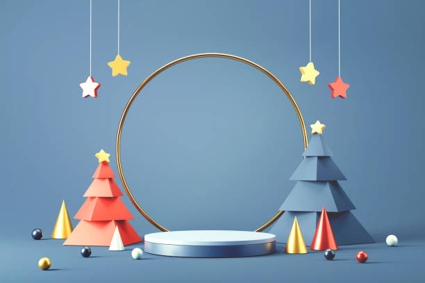 pódio de cilindro e mínimo fundo abstrato para o natal, forma geométrica de renderização 3d. - party toys - fotografias e filmes do acervo