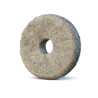 Stone wheel on a white background. 3d rendering.