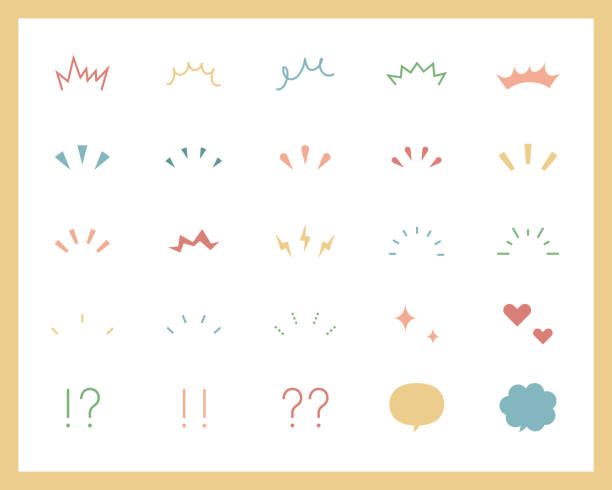 zestaw odręcznych ikon, które pokazują niespodzianki, inspiracje, świadomość, uwagę, punkty itp. - niedowierzanie obrazy stock illustrations
