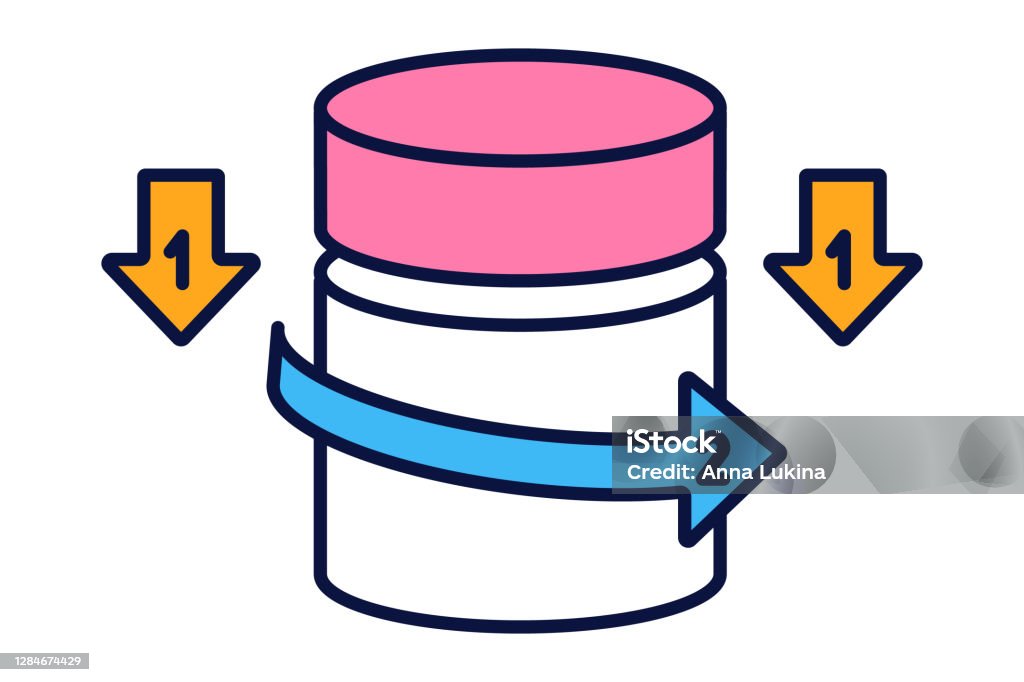 Scheme Instructions For Opening Press Down Rotate Pull Top Turn Cover Child  Resistant Pill Bottles Opening Method Baby Proof Container Vector Outline  Color Icon Editable Stroke Stock Illustration - Download Image Now 