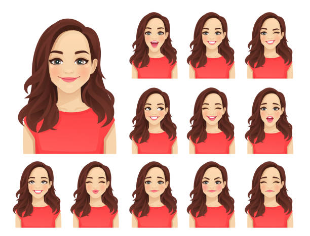 ilustrações, clipart, desenhos animados e ícones de expressões femininas definidas - crying grimacing facial expression human face