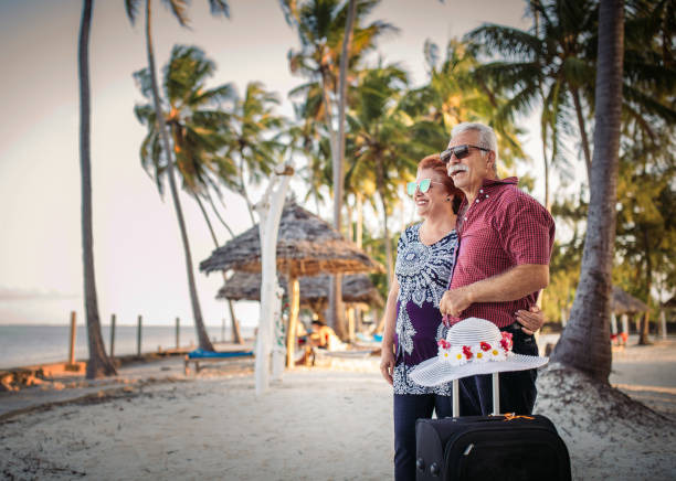 Senior couple enjoying their vacation at the beach
