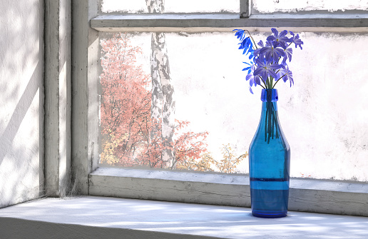 Old glass jars on a shelf