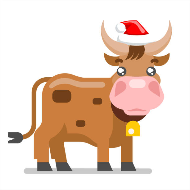 istock New year ox cow animal santa claus hat flat design flat design vector illustration 1284679987
