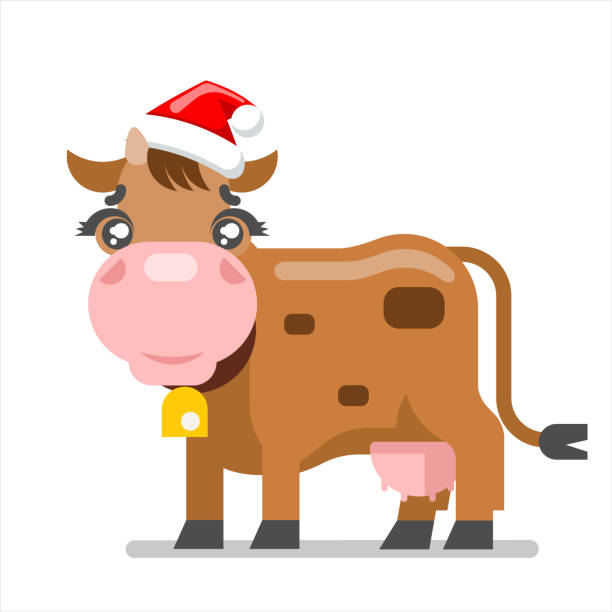 istock Cow animal santa claus hat new year ox flat design flat design vector illustration 1284679989
