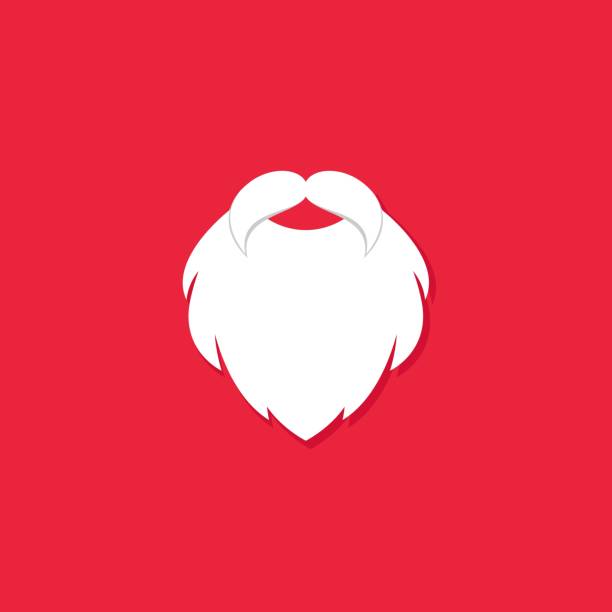 istock Santa claus beard isolated on red background. Label for party or greeting card. 1284680321