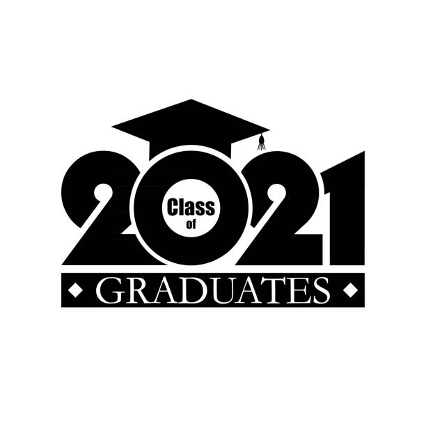 stockillustraties, clipart, cartoons en iconen met 2021 klasse van met graduatie glb. plat eenvoudig ontwerp op witte achtergrond. dekking van kaart, uitnodiging, groet, albom - flat cap