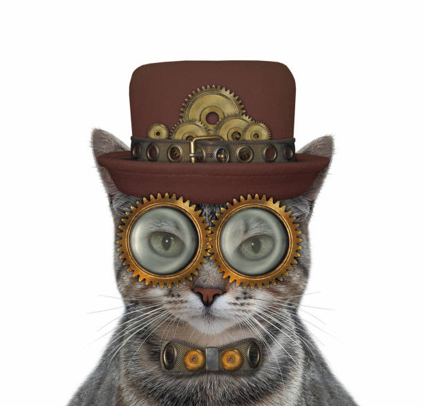 istock Cat gray steampunk in metal bow tie 1284682359