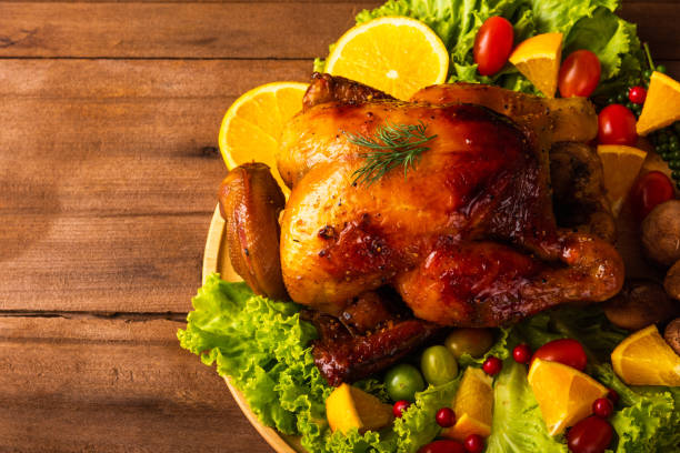 istock Thanksgiving roast turkey or chicken and vegetables 1284685798