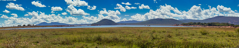 panorama of african landscape , Gaborone dam in Botswana