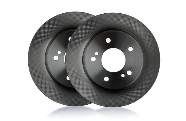 dois novos discos de freio em branco - part of vehicle brake disc brake pad isolated - fotografias e filmes do acervo