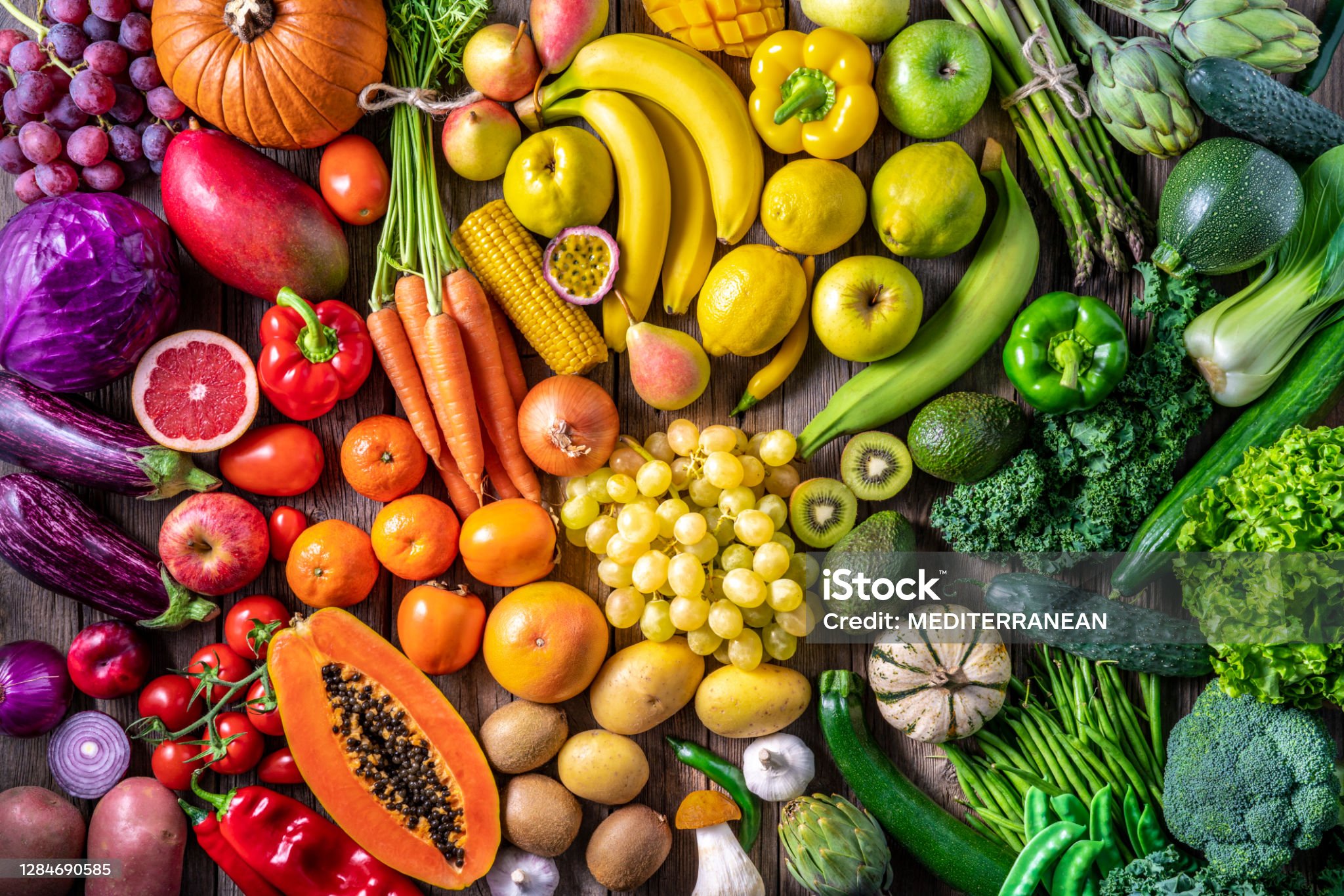 Colorful vegetables and fruits vegan food in rainbow colors Colorful vegetables and fruits vegan food in rainbow colors arrangement full frame Vegetable Stock Photo