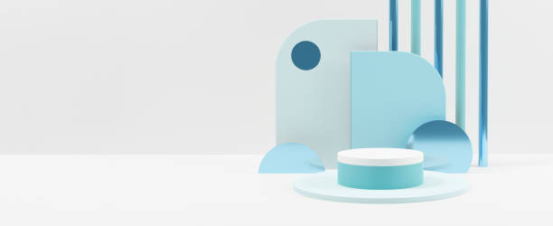 istock Minimal Geometrical scene, cosmetics podium  with metallic spheres. Front view 3d Rendering 1284692124