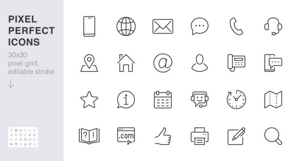 свяжитесь с нами набор значков линии. обратная связь, обслуживание клиентов, телефон, адрес электронной почты, веб-сайт минимальная векторн - text message stock illustrations
