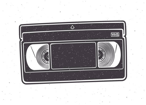 Silhouette of VHS cassette. Vector illustration. Video tape record system. Retro storage of analog information. Silhouette of VHS cassette. Vector illustration. Video tape record system. Retro storage of analog information. Pattern for packaging, signboards, showcases, emblems. Isolated white background videocassette stock illustrations