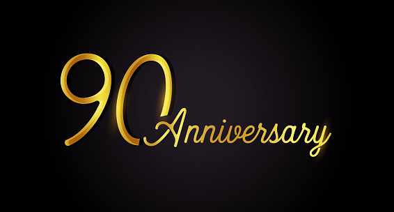 90 anniversary logo concept. 90th years birthday icon. Isolated golden numbers on black background. Vector illustration. EPS10
