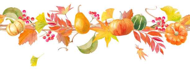 istock A decorative line made of natural autumn materials. Seamless line. (Pumpkin, red berries, autumn leaves, ginkgo, etc.) 1284694848