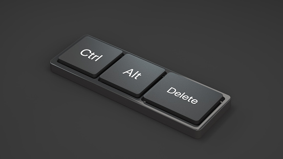 Black scene abstract keyboard control, Alt and Delete  button 3d render